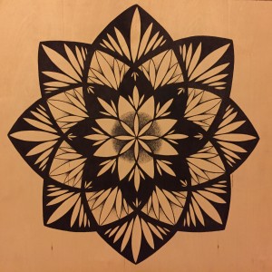lotus rising black and white on wood mandala