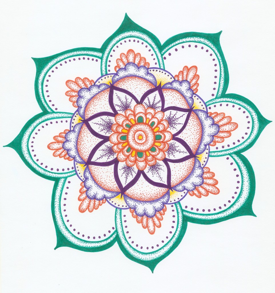boho orange purple and green mandala