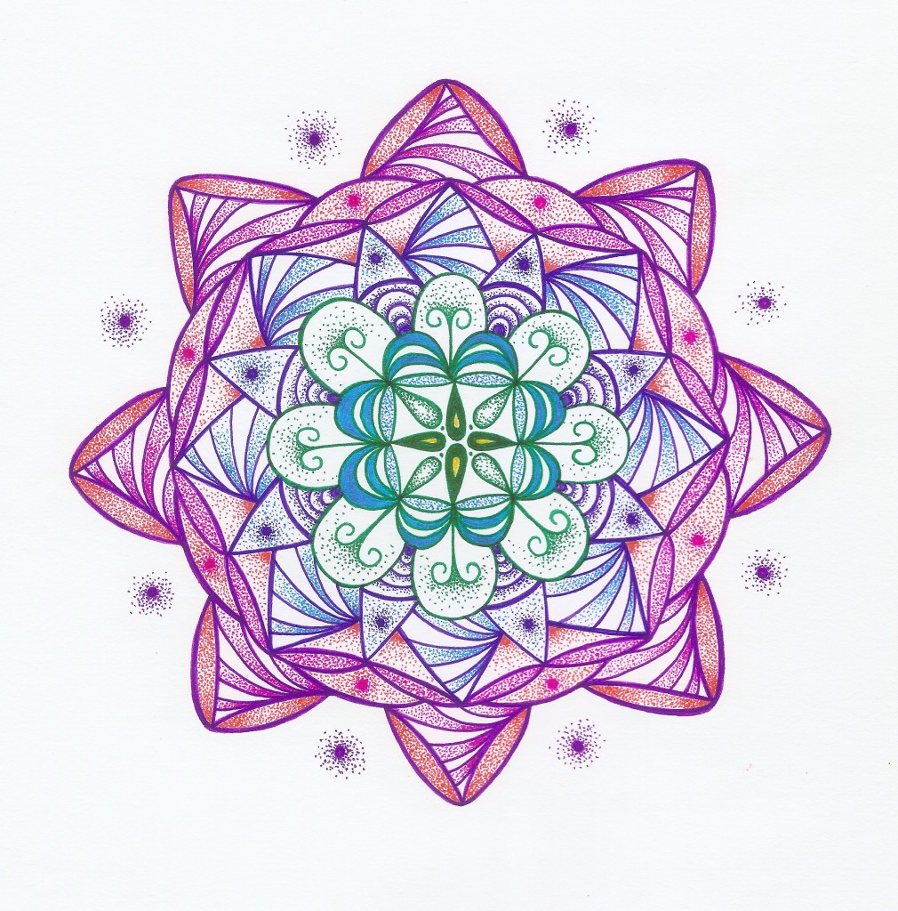 raspberry green blue pink and purple mandala