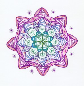 raspberry green blue pink and purple mandala