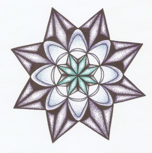 sci-fi angular glowing green blue and purple mandala