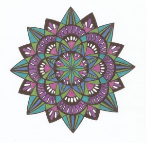 spiral metallic blue green pink and purple mandala