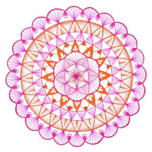 pink, orange and white mandala drawing