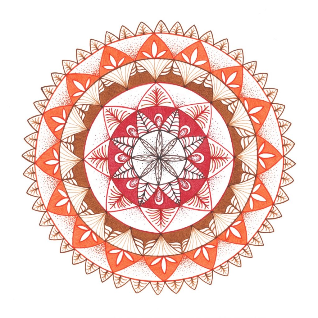 brown, orange and red mandala drawing