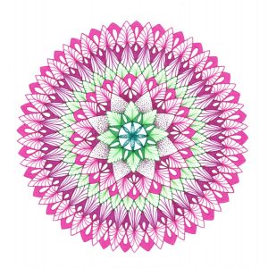 Early Spring pink and green mandala drawing