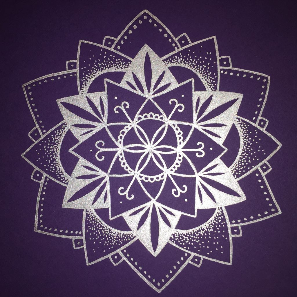 silver mandala on plum cardstock