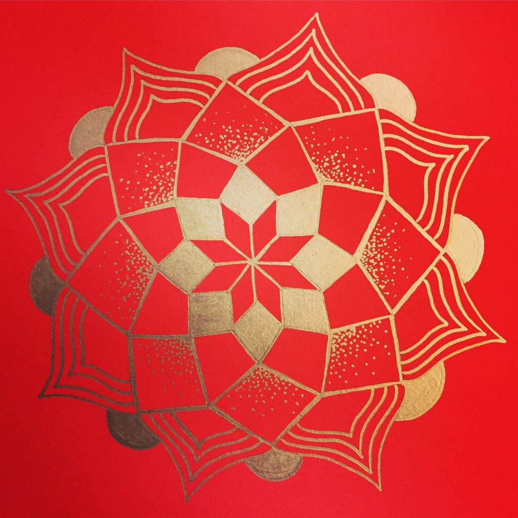 burnt orange and silver mandala