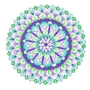 purple and green mandala drawing
