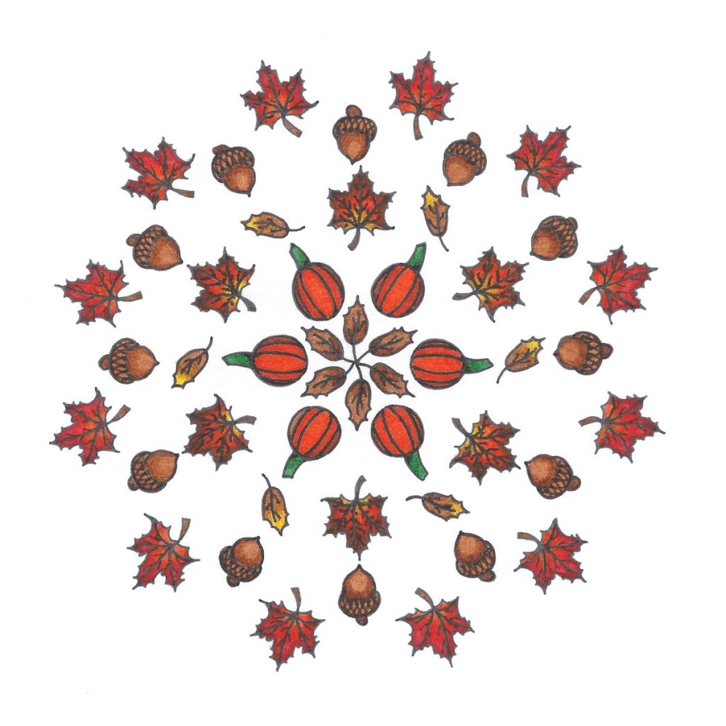 brown and orange ink pen mandala drawing